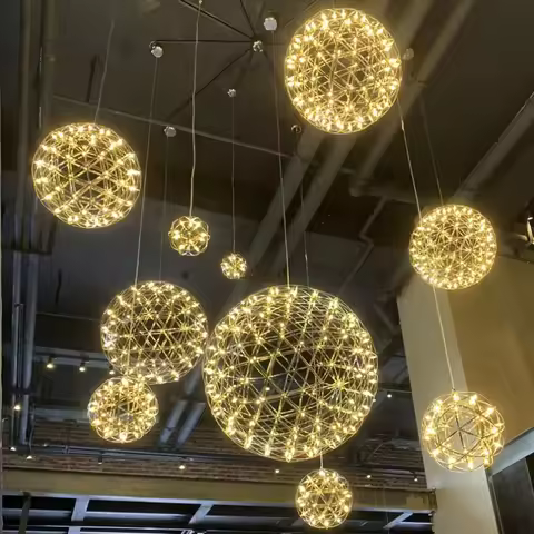 Modern Brief Loft Spark Ball LED Lights Chandelier Fixture Firework Stainless Steel Lobby Lustre Pen
