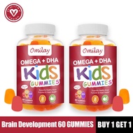 Omilay OMEGA + DHA Kids Gummies Brain Function Vitamins for Kids MultiVitamins Bone Calcium Gummy