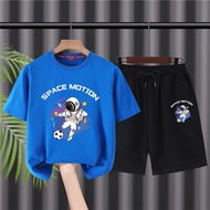 Set Pakaian Lelaki Saiz Besar untuk Musim Panas, Baju-T Kapas Lengan Pendek Dua Keping Baju Olahraga