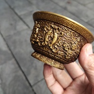 Antique Copperware Collection Brass Bowl Eight Treasure Bowl Carving Home Craft Ornaments 10.25