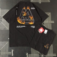 HITAM Aa Fire Logo Streetwear Men's Distro T-shirt / Cool Boys' T-shirt World Wide Apparel Simple Bl
