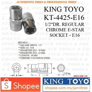 KT-4425-E16 ~ 2025 Clearance Sale ~ Original KING TOYO 1/2"Dr. Regular Chrome E-Star Socket - E16