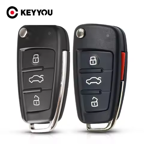 KEYYOU Folding Car Key Shell For Audi TT Q3 A8 A6 c5 c6 A4 b6 b7 A3 3 Buttons HU66 Uncut Blank Auto 