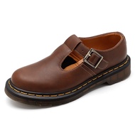 Dr.Martens Brown Mary Jane Shoes Women's British Retro Buckle Low Heel Round Toe Versatile Leather S