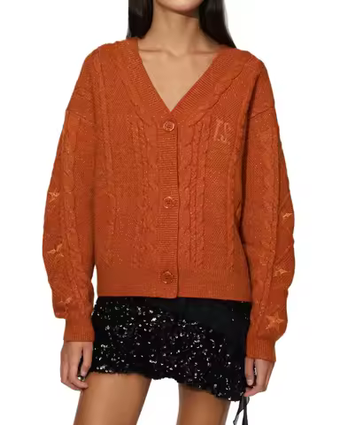 Fans-made The Life Of A Showgirl TS Merch Cardigan Sweater Valentine's Gift Orange Long Sleeve Knitt