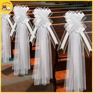 [CrownFamily] Church Wedding Pew Bows With Long Tulle Tails Chair Aisle Decor Wedding Car Decoration