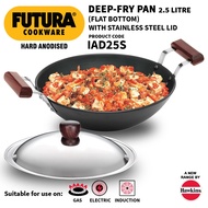 Hawkins Futura 2.5 Litre Deep Fry Pan, Hard Anodised Kadai with Stainless Steel Lid, Flat Bottom Ind