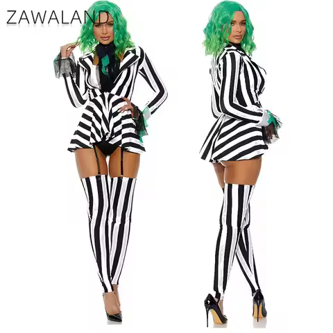 Cosplay Movie Stripe Clown Adult Women Role Play Circus Black White Jacket Socks Clothes Set Party P