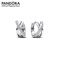 Pandora Sterling silver hoops with clear cubic zirconia