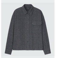 UNIQLO/ Woman Heavy Flannel Cropped Shirt Jacket dark gray