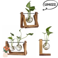 UMISTYDREAM9IQ0 Glass Vase Vintage Planter Terrarium Tabletop Wooden Frame