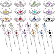 24 Pieces Princess Dress up Princess Wands Tiaras and Crowns Heart Adult Wand and Crown Plastic Quee