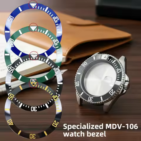 Green Luminous pip at 12 Sloping Ceramic Bezel Insert For Casio MDV-106 Swordfish Black Ceramic Watc
