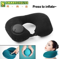 時尚店 - 手提式充氣旅行頸枕（黑色）（手動加壓自動充氣枕）（飛行、旅行、居家頭頸腰托）