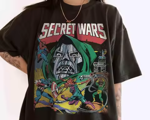 New style vintage Avengers Marvel comic cotton t-shirt, Doomsday Avenger Spider-Man Iron Man hero t-