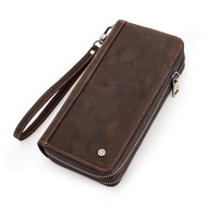 Genuine Leather Clutch Wallets for Men Vintage Long Zipper Clutch Bags Card Holders Money Clip Coin 