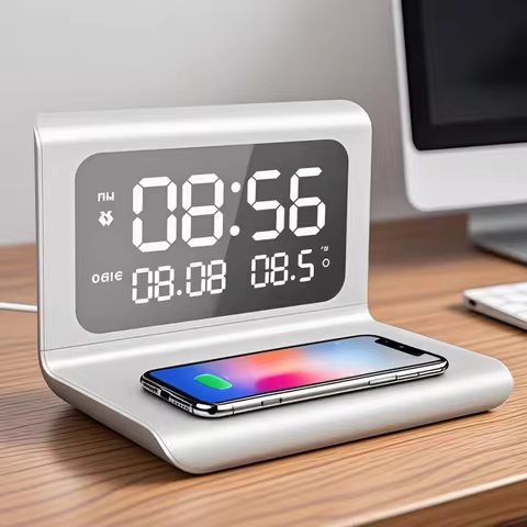 30W Wireless Charger Stand with Alarm Clock & Thermometer | Compatible with iPhone 17-11/X, SamsungS