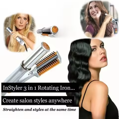 Hair Curling Iron Max 2-Way Rotating Hair Curler 2 In 1 Electric Heating Straightening Hair Curler B