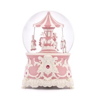 胭脂粉紅 洛可可旋轉木馬(經典)水晶球音樂盒 生日情人聖誕結婚