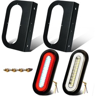 2x Clear Lens 6" Inch Oval 52 LEDs Halo Combination White/Red Trailer Light Stop Turn Brake Reverse 