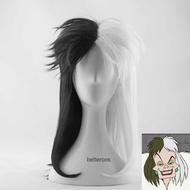 101 Dalmatians Cruella de Vil Cruella cos Wig Black White Shoulder-length cosplay Fake Hair