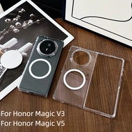 For Honor Magic V3 V5 V 5 Case Luxury Transparent PC Hard Flip Magnetic Phone Cover Casing For Honor