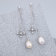 Creative Earrings DIY Earrings Snowflake Empty Pearl Christmas Korean Style Tassel s925Silver Simple