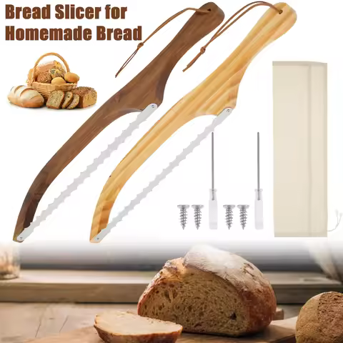 Sourdough Bread Bow Knife Serrated Bow Bagel Cutter with Ergonomic Wood Handle for Homemade Bread To