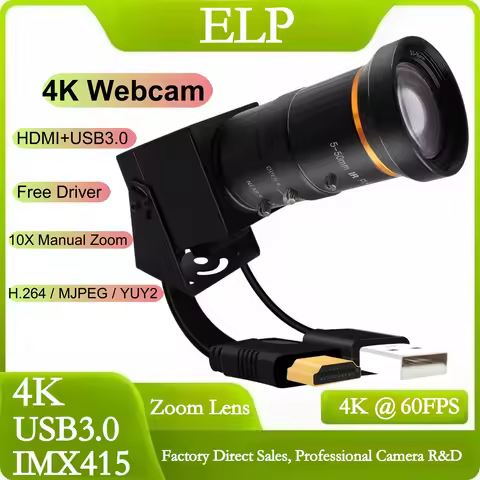 ELP 4K USB 3.0 HDMI Webcam 3840x2160 IMX415 MJPEG 60fps CCTV Varifocal Manual Zoom CS Lens Mini Vide