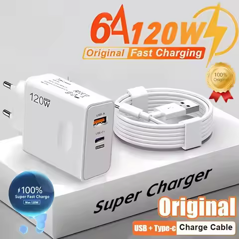 New 120W Original Charger Fast Charge PD USB 2 In 1 Charger 2 Ports Fast Charging For Xiaomi Huawei 