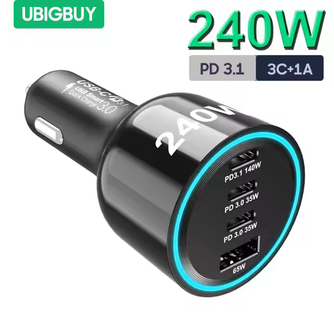 Ubigbuy 240W Car Charger PD 3.1 140W 100W PPS 45W Super Fast Charging USB C Car Phone Adapter for Ma
