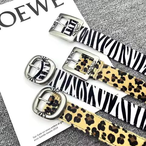 2026 New Luxury Brand Leopard Snake Zebra Pattern Snakeskin Cos Skin Cricle Pin Golden Buckle Y2k Be