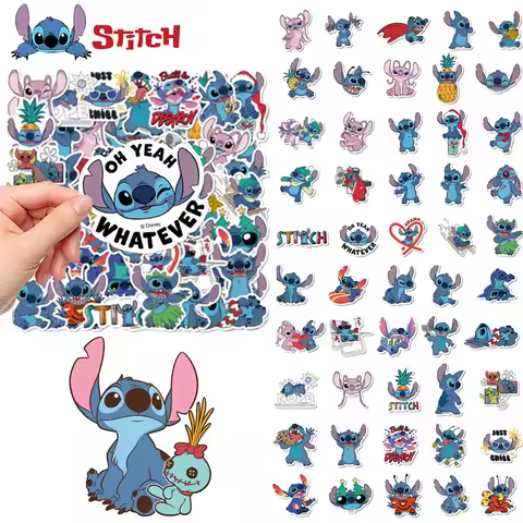 50Pcs Disney Stitch Sticker Guitar Notebook Bottle Handbook Decorations Stickers Stationery Sticker 