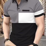 TEMU เสื้อโปโลแขนสั้นผู้ชาย OBM สำหรับฤดูร้อน ดีไซน์สุดฮิต คอปกสีตัดกัน ใส่สบายๆ