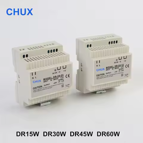 CHUX Din Rail Switching Power Supply 5V 12V 15V 18V 24V 48V Dc Output SMPS DR15W 30W 45W 60W For Cnc