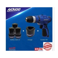 "AKAIDO" 12V 25N.m Torque Cordless Drill AK12EC - 2 Speed With 3 pcs X 12V 2.0Ah Battery