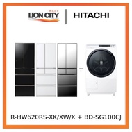 Hitachi R-HW620RS-XK/XW/X 416l Multi-door Fridge+Hitachi BD-SG100CJ 10kg Front Load Washer Dryer