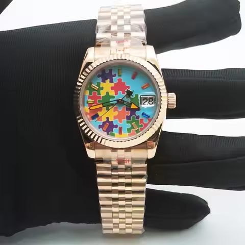 36mm 39mm NH35 Rose gold Date Watch Sapphire Crystal Jubilee Strap NH35 Automatic Wristwatch 316L St