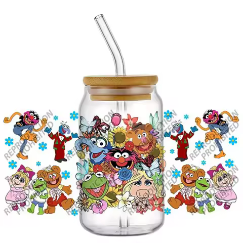 Hotsale Popular The Muppet Show Kermit the Frog 16oz UV DTF 3D Transfer Sticker Decal For Glass Can 