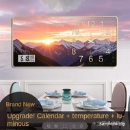 【In stock】New Style Multifunctional Crystal Painting Wall Clock Living Room Strap Calendar Mute Rest