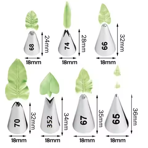 7pcs Different Styles Icing Piping Nozzles Leaf Leaves Stainless Steel Nozzles Set For Cake Tool Cup