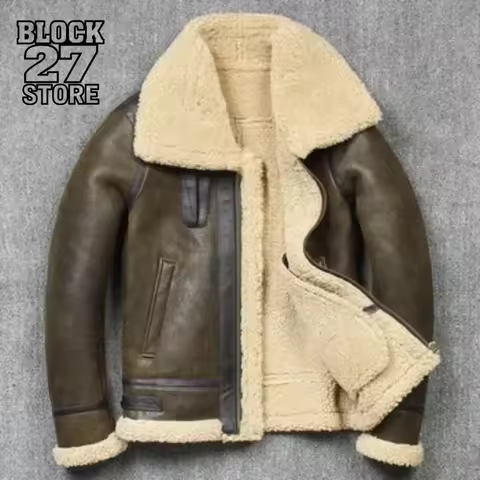 Mens Jacket Harajuku Winter Mixed Aviator B3 Bomber Sheepskin Shearling Coat High Quality Rock Style