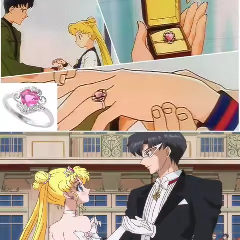 Tuxedo Mask Sailor Moon, a Beautiful Girl, Proposed Marriage Ring. Anime Characters Wear Rings with 
