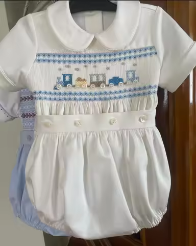 0-6Y Boy Summer Train Smocked Outfit Suit A72