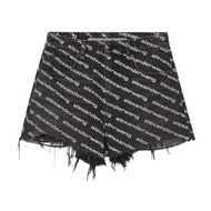 Alexander Wang 女士 BITE 徽標裝飾灰色做舊牛仔短褲24 25 26 27 28碼