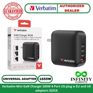 Verbatim Mini GaN Charger 165W 4 Port US plug w EU and UK adaptors 32216