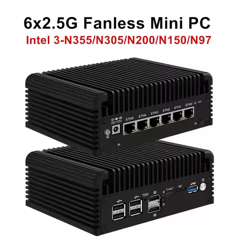 2.5G Firewall Appliance 6 LAN Ports Intel i226-V Fanless Mini PC Intel N355 N200 N150 N97 DDR5 2xNVM