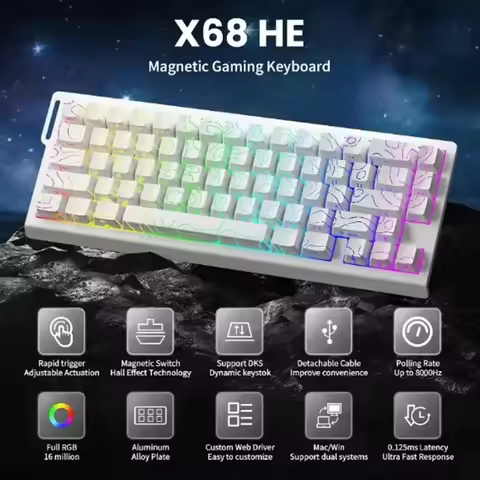 New X68 HE Rapid Trigger Keyboard 8000Hz Magnetic 0.01mm RT Accuracy Wired Ergonomics Gaming Esports