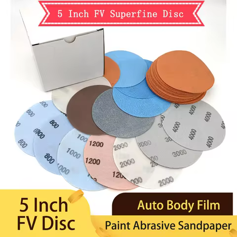 5 Inch 125mm FV Superfine Wet/Dry Hook & Loop Auto Body Film Sanding Discs Paint Abrasive Sandpaper,