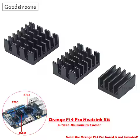 Orange Pi 4 Pro Heatsink Kit – 3-Piece Aluminum Cooler Set with Thermal Pads for Orange Pi 4 Pro (No